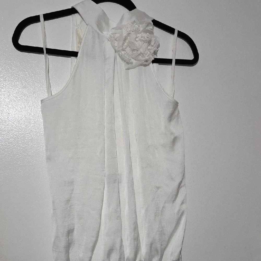 Marianne Ivory Sleeveless Blouse with Lace Accent